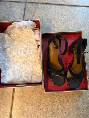 Donald J. Pliner Black Strappy Ankle-Buckle Block Heels worn once